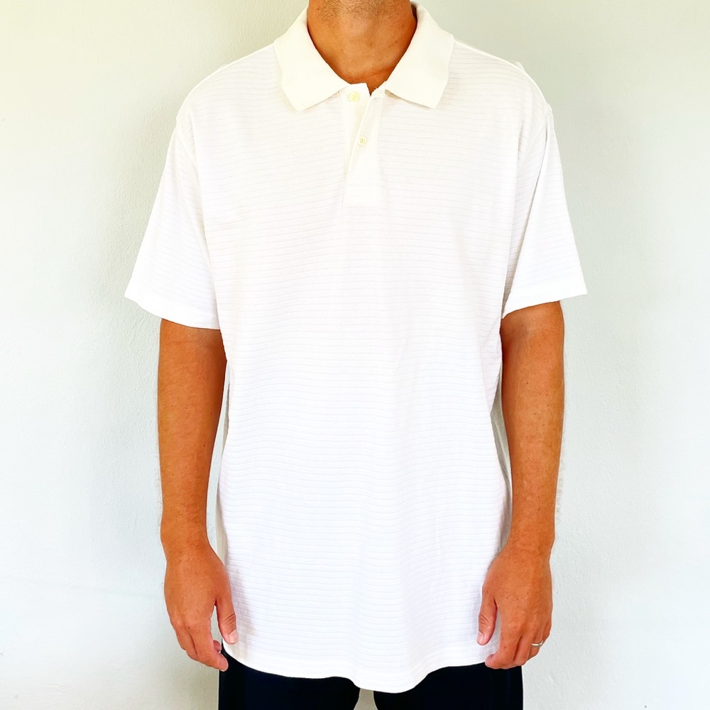 Merona men’s white cotton textured ribbed stripe casual polo shirt size XXL